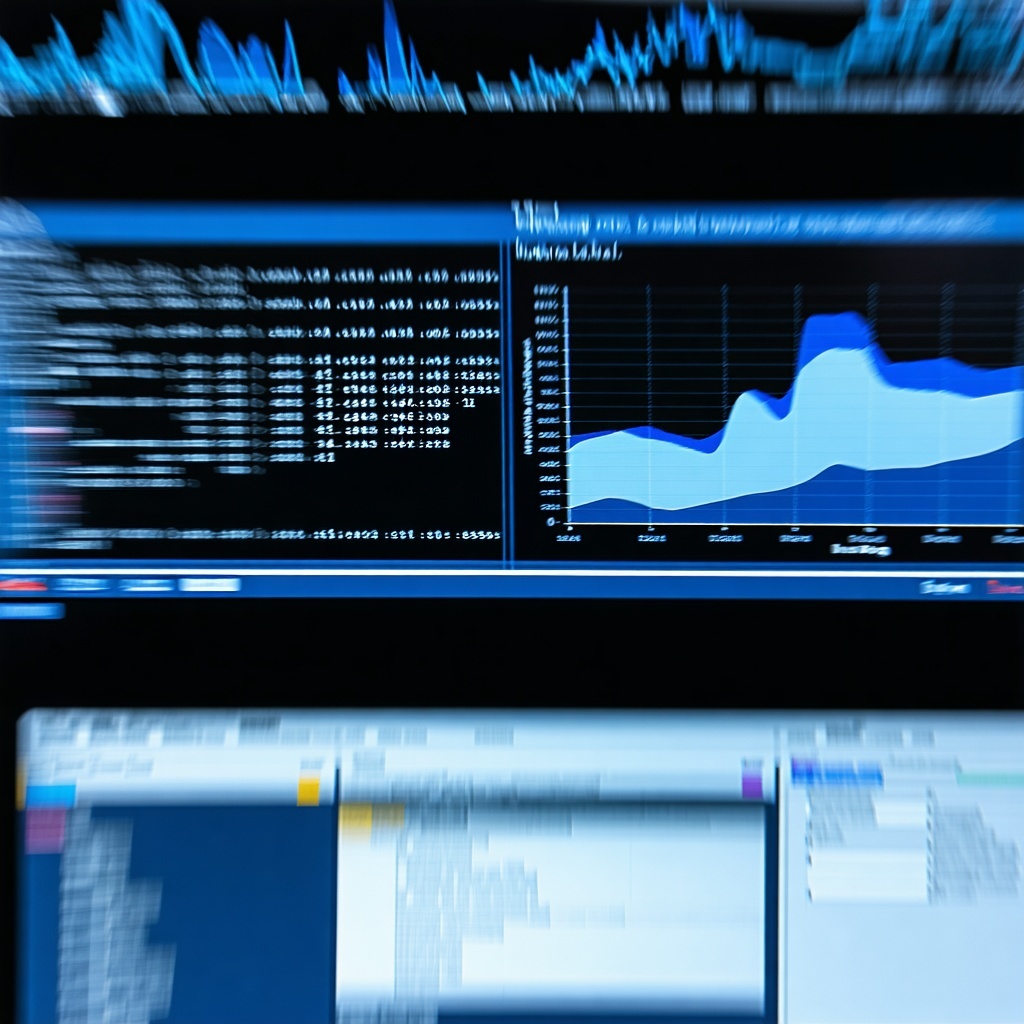 A blurred terminal or dashboard with graphslogs and a serious tone