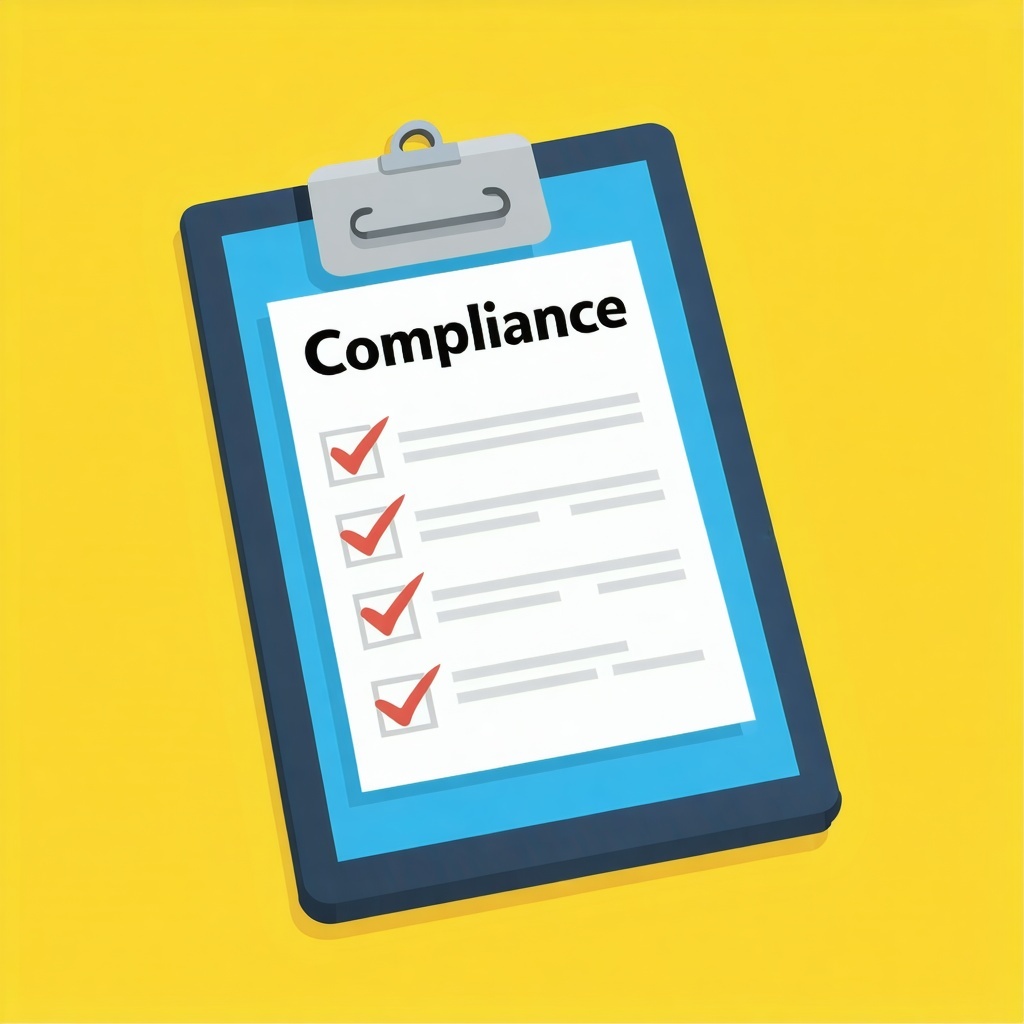 A clipboard or digital checklist with compliance or security labels